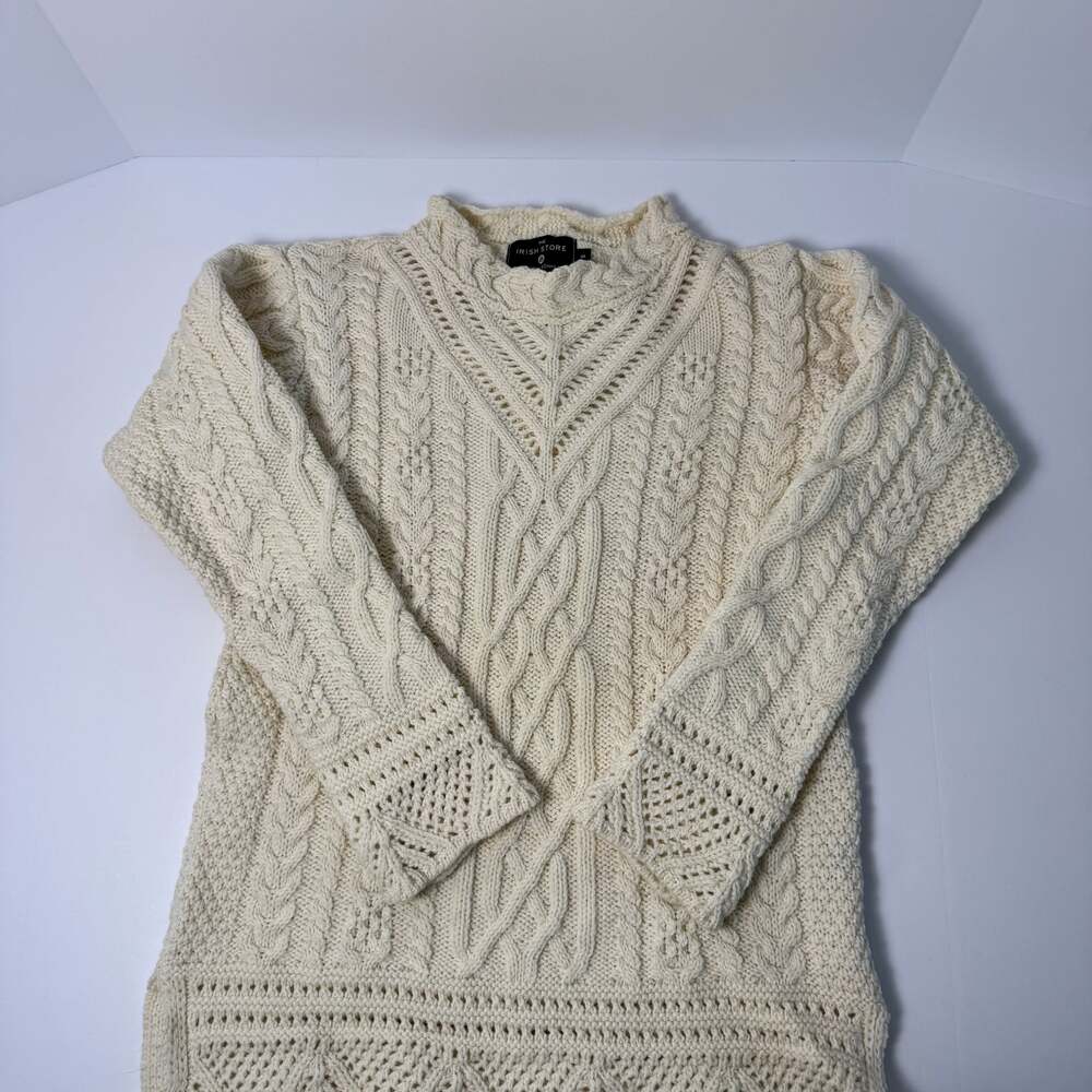 The Irish Store Lismore Aran Tunic Sweater Cable Knit Merino Wool Size S